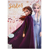 Hallmark Frozen Sister Birthday Card activity with colorful winter-themed illustration and interactive elements for kids.