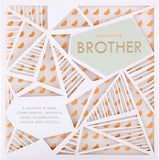 Geometric laser-cut Brother birthday greeting card with 3D copper accents, Hallmark brand, showcasing intricate design and craftsmanship.