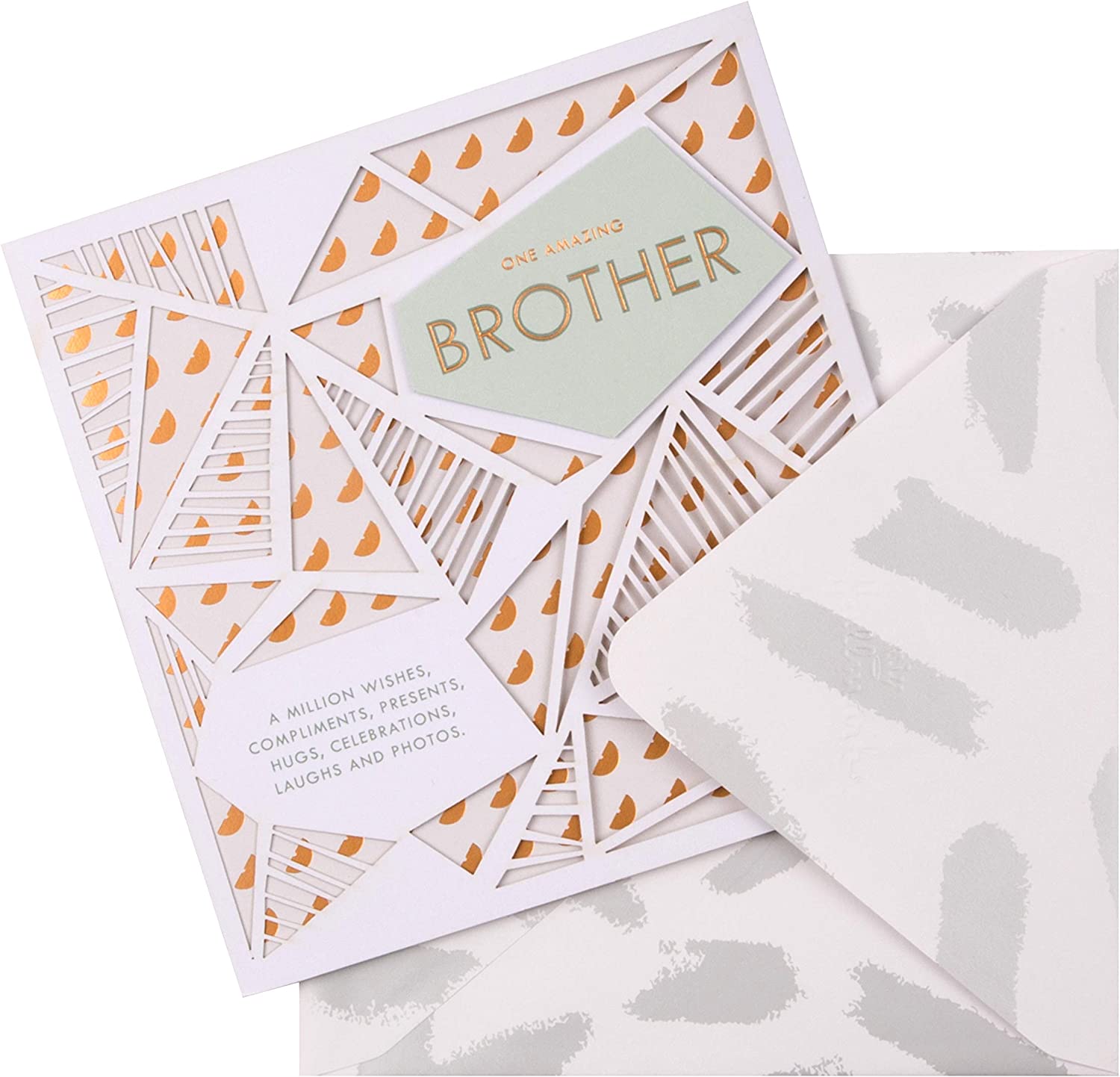 Hallmark geometric laser-cut 3D copper birthday greeting card with intricate patterns and detailed design.