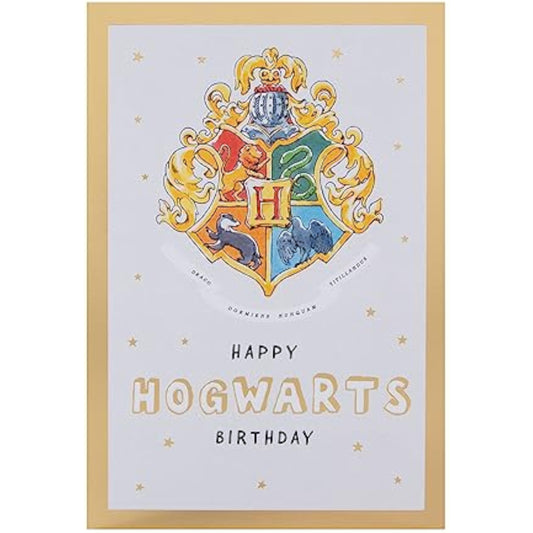 Harry Potter Hogwarts Crest greeting card by Hallmark featuring the iconic crest design for birthday celebrations.
