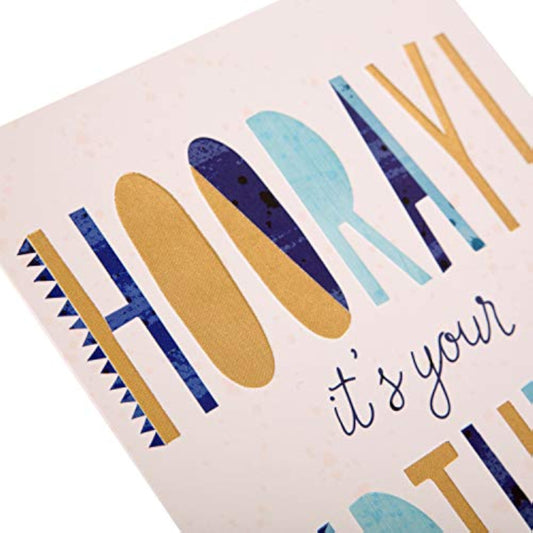 Hallmark Hooray Gold Foil Birthday Card with festive gold foil design and cheerful message, perfect for celebrating birthdays