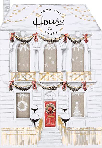 Hallmark luxury house to house Christmas greeting card with festive holiday design and "Happiest Times" message.
