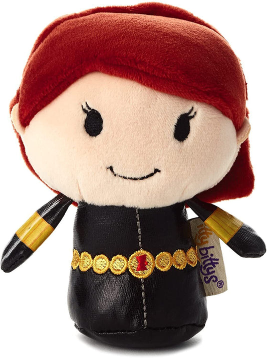 Hallmark Marvel Black Widow Itty Bitty Soft Toy greeting card featuring a cute Black Widow character illustration.