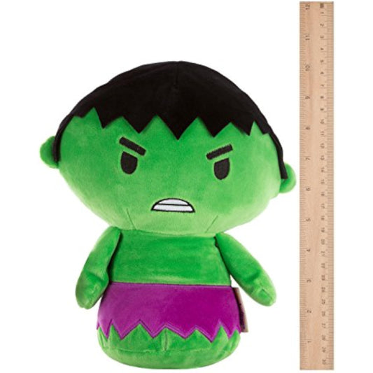 Hallmark Marvel Hulk Itty Biggy soft toy greeting card featuring a plush Hulk figure with colorful superhero design.