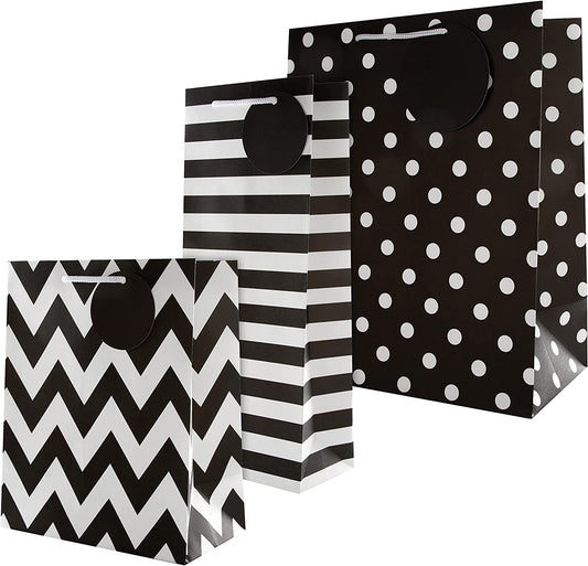 Black Hallmark greeting card gift bag bundle with three sizes, suitable for multiple occasions, shown in the image.