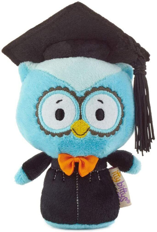 Hallmark Owl Graduation Keepsake Plush Itty Bitty Soft Toy on greeting card, featuring a cute owl design for graduation celebration.