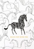 Hallmark playful zebra gold foil birthday greeting card with colorful zebra illustration and festive design.