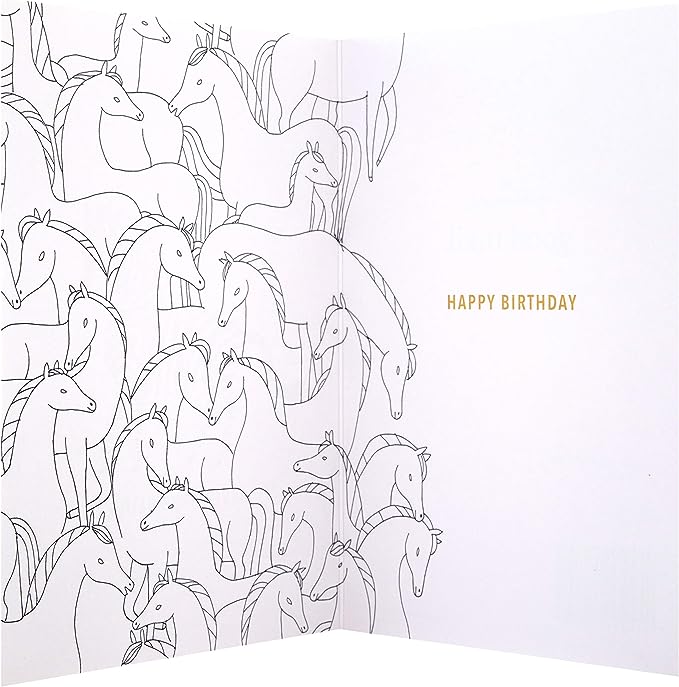 Hallmark playful zebra gold foil birthday greeting card with cheerful zebra illustration and shiny gold accents.