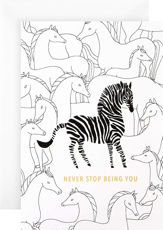 Hallmark playful zebra gold foil birthday greeting card with colorful design and cheerful message inside.