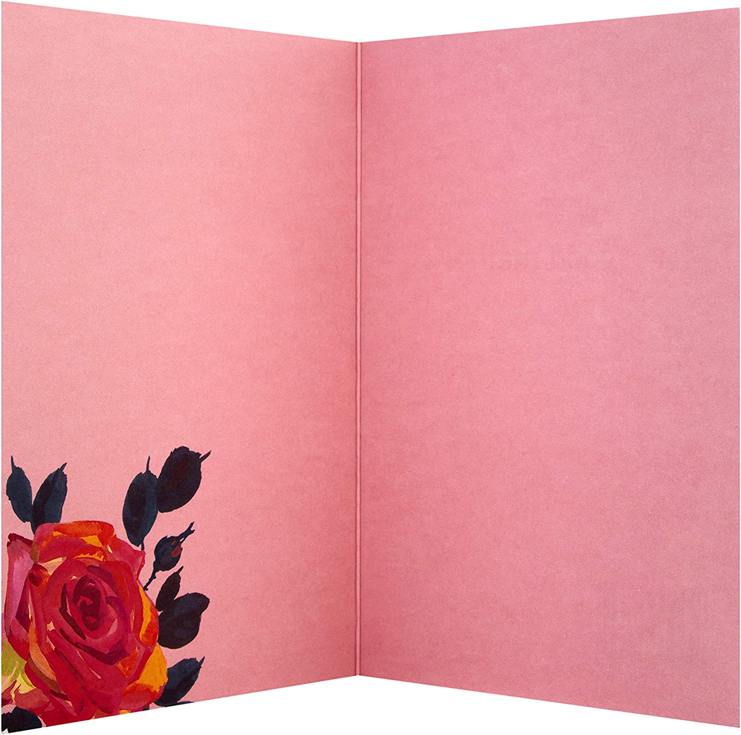 Red floral Hallmark greeting card with gold foil "Happy Birthday" message and decorative floral design.