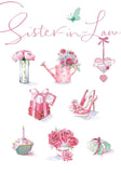 Hallmark sister-in-law birthday greeting card featuring cheerful floral design and heartfelt message for celebrating a great company.