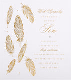 Hallmark Son Loss Sympathy Feathers greeting card with heartfelt message and calming feather design.