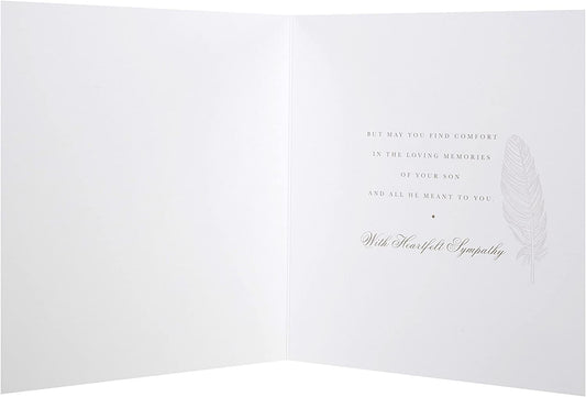Hallmark Son Loss Sympathy Feathers greeting card featuring soft feather design for expressing condolences.