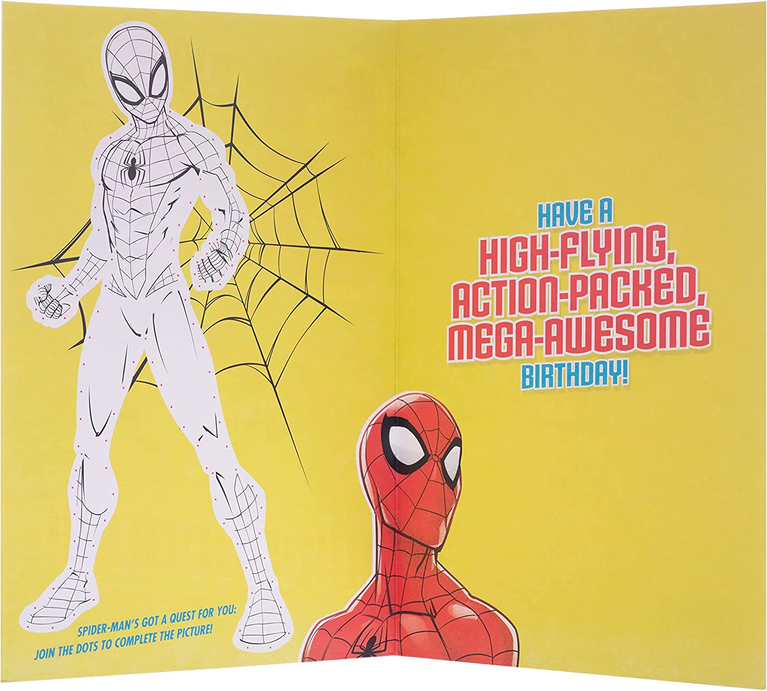 Hallmark Spider-Man 6th birthday greeting card featuring Spider-Man web-slinging action and colorful comic-style design.