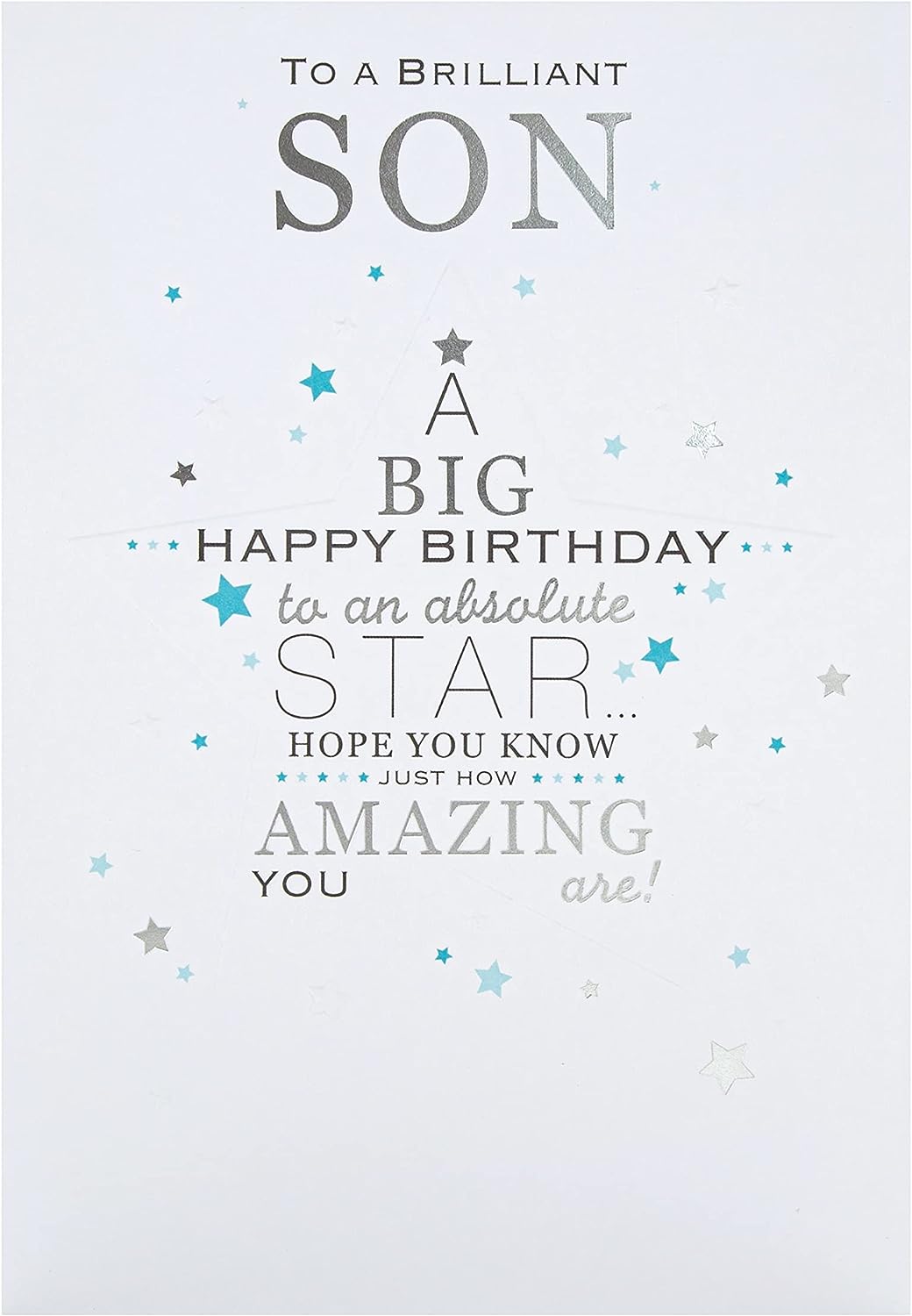 Silver foil birthday greeting card featuring star designs from Hallmark, perfect for celebrating special occasions.
