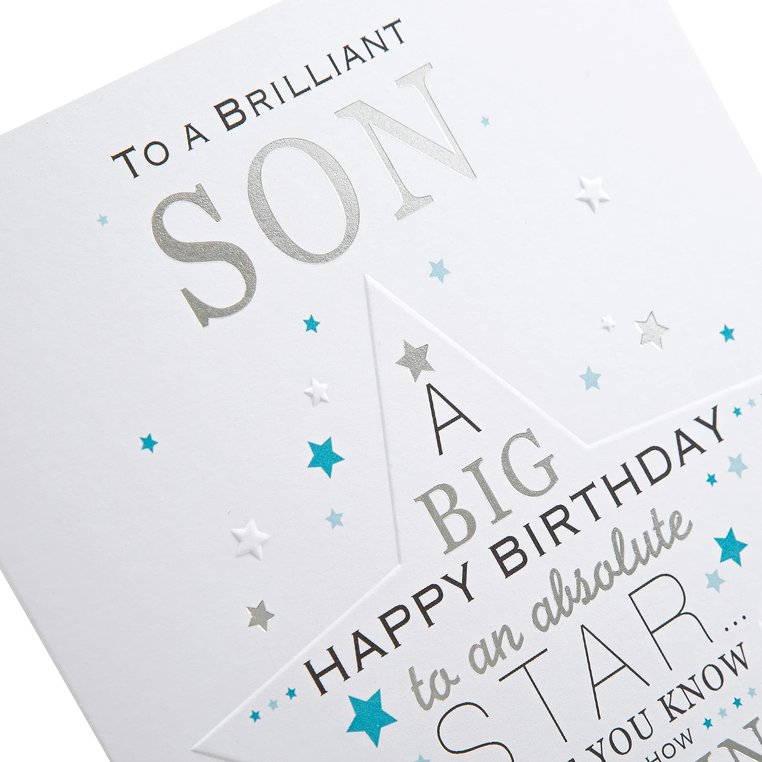 Star Son Silver Foil Birthday Card by Hallmark featuring a festive design with silver foil accents and cheerful birthday imagery.