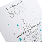 Star Son Silver Foil Birthday Card by Hallmark featuring a festive design with silver foil accents and cheerful birthday imagery.