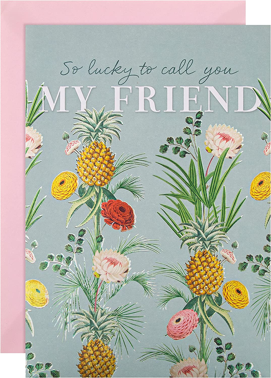 Vintage botanical gold greeting card featuring floral design and "Friend" message, ideal for birthday celebrations.