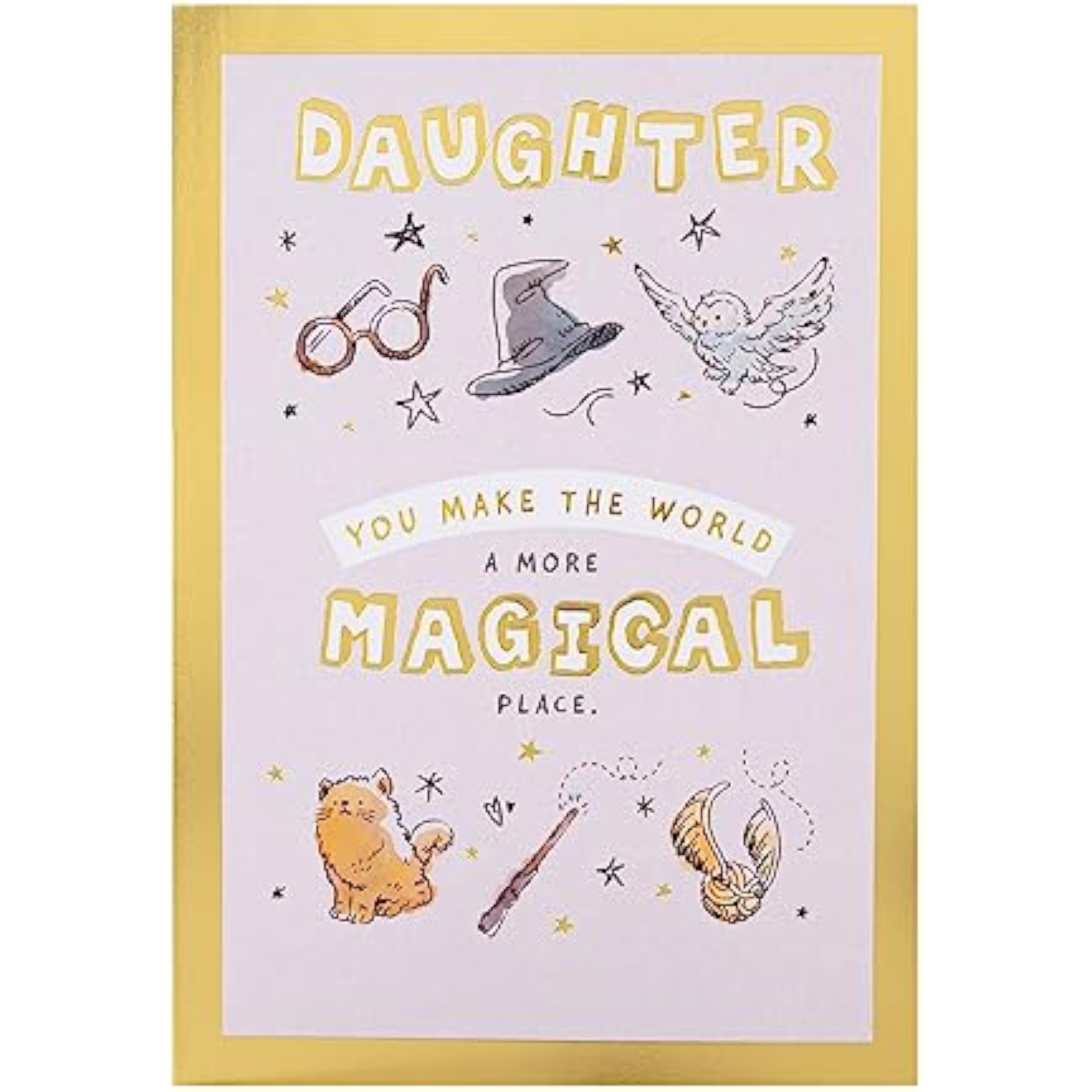 Hallmark Harry Potter magical daughter birthday greeting card featuring wizard-themed design and vibrant colors.