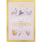 Hallmark Harry Potter magical daughter birthday greeting card featuring wizard-themed design and vibrant colors.