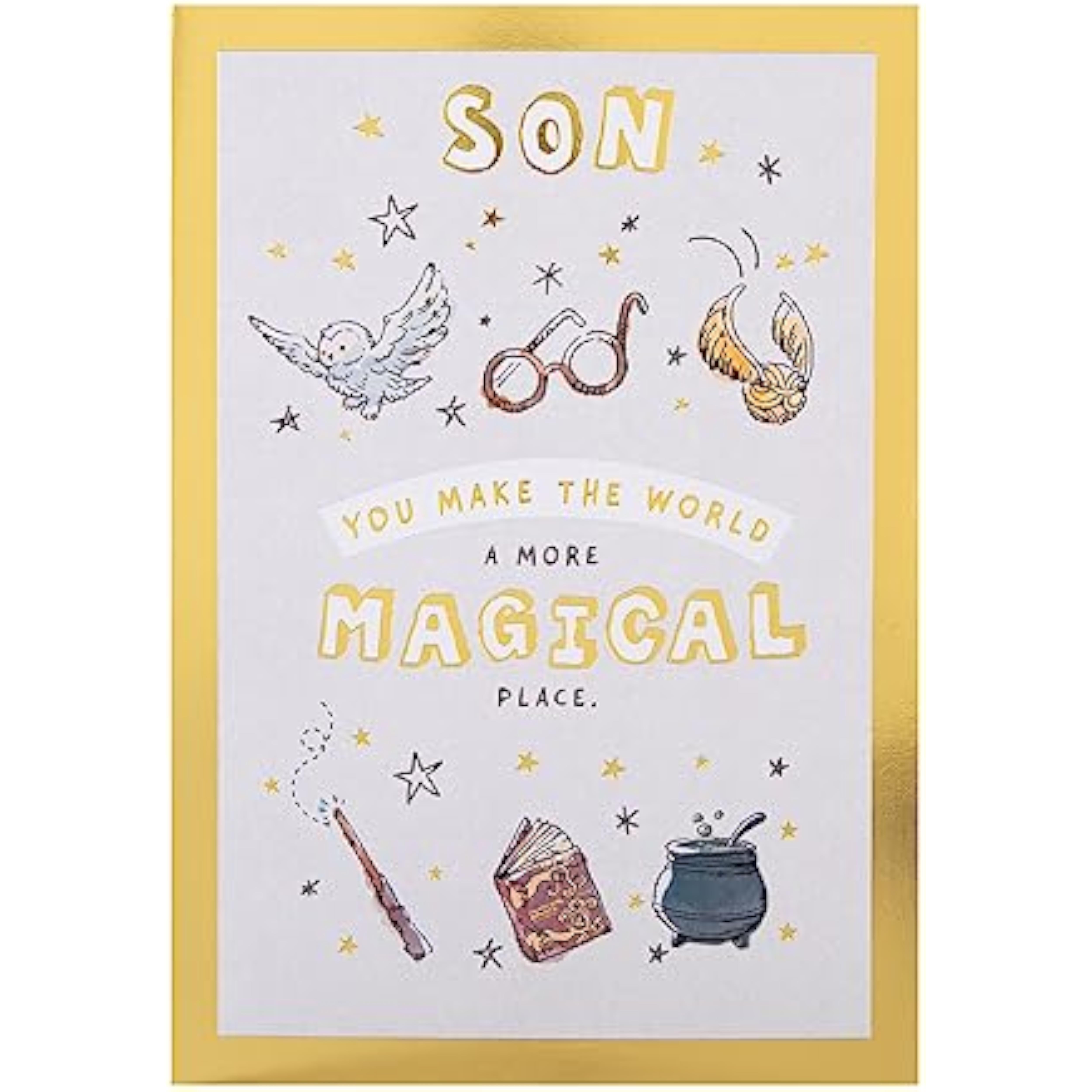 Hallmark Harry Potter Son birthday greeting card featuring wizard theme and magical design for young fans.