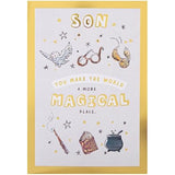 Hallmark Harry Potter Son birthday greeting card featuring wizard theme and magical design for young fans.