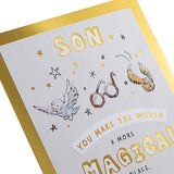 Hallmark Harry Potter birthday greeting card featuring Warner Brothers branding and magical design elements.