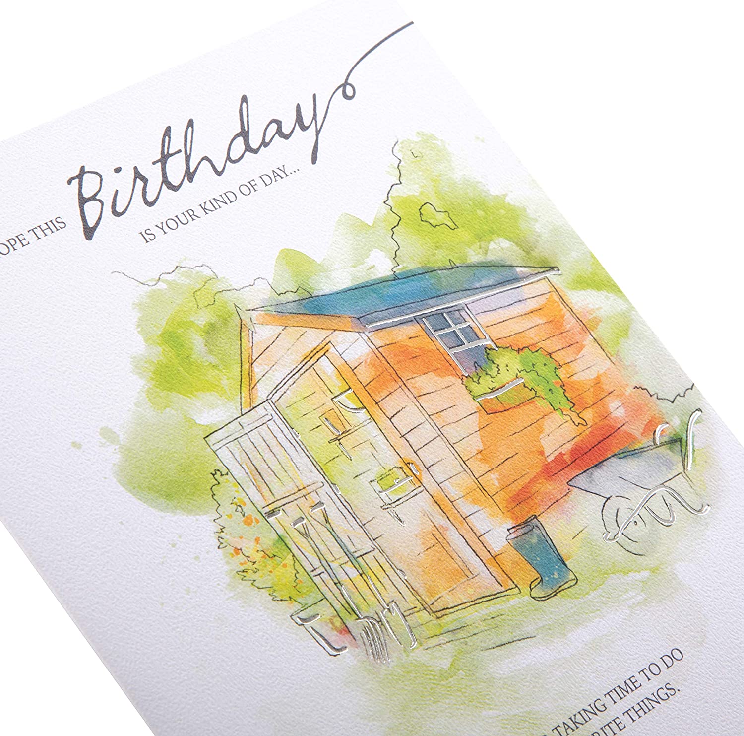 Serene watercolor silver foil birthday greeting card by Hallmark featuring elegant floral design and festive message.