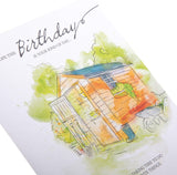 Serene watercolor silver foil birthday greeting card by Hallmark featuring elegant floral design and festive message.