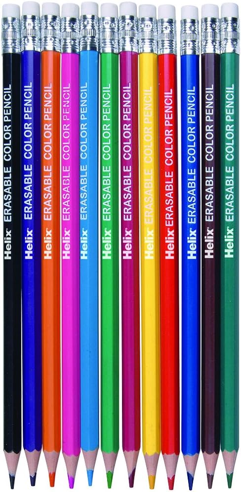Set of 12 Helix Erasable Colouring Pencils with vibrant bright colors, ideal for creative drawing and coloring projects.