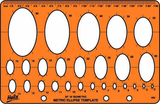 Helix Metric Ellipse Template with multiple size circles for precise drawing and design work.