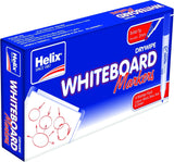 Set of four Helix whiteboard bullet tip marker pens in assorted colors, perfect for writing and drawing on whiteboards.