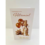 Cheerful Cheers Retirement Bubbly Gold greeting card by ICG featuring celebratory design with gold accents and festive imagery.