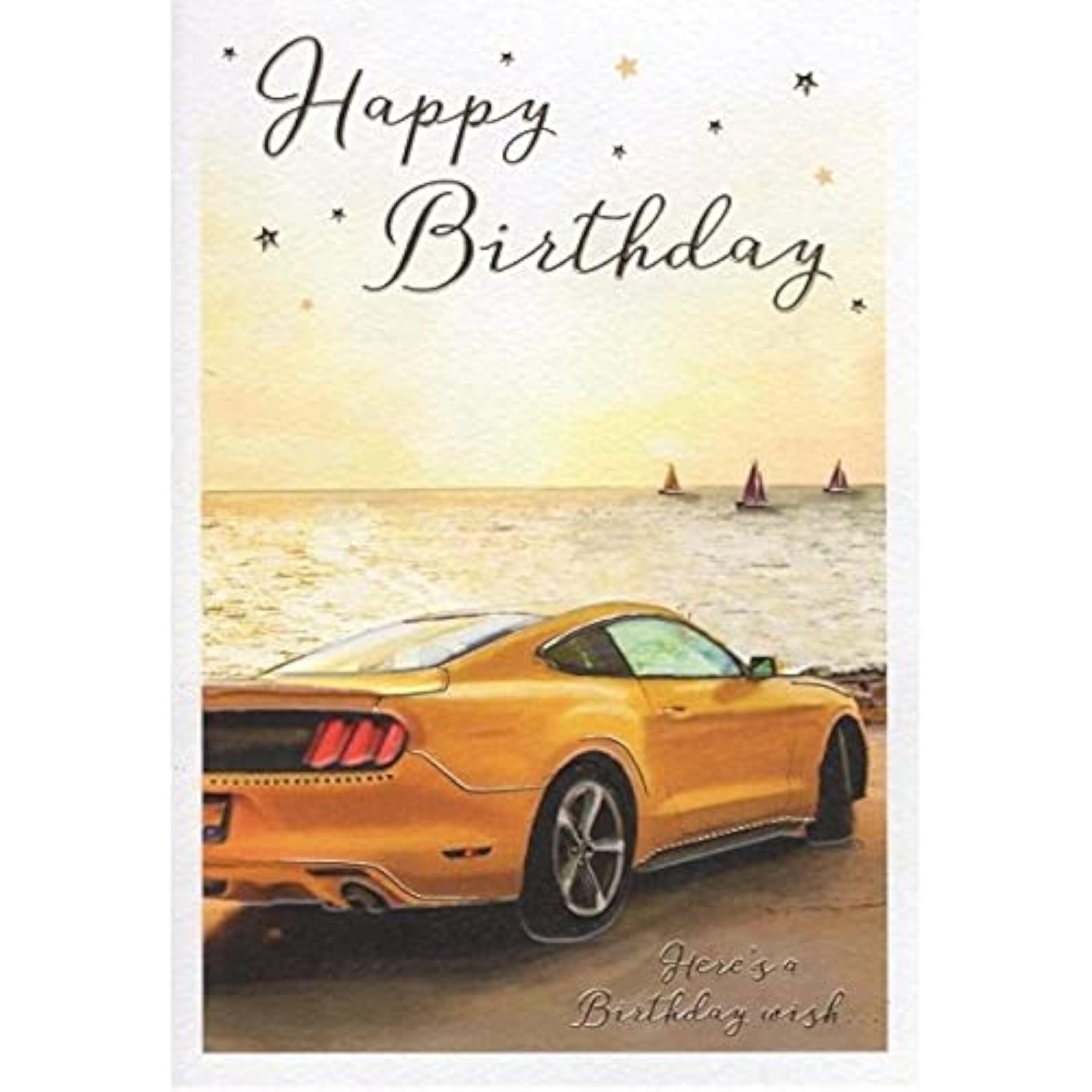 Open ICG Essence Range male birthday greeting card featuring a sleek sports car design on the front.