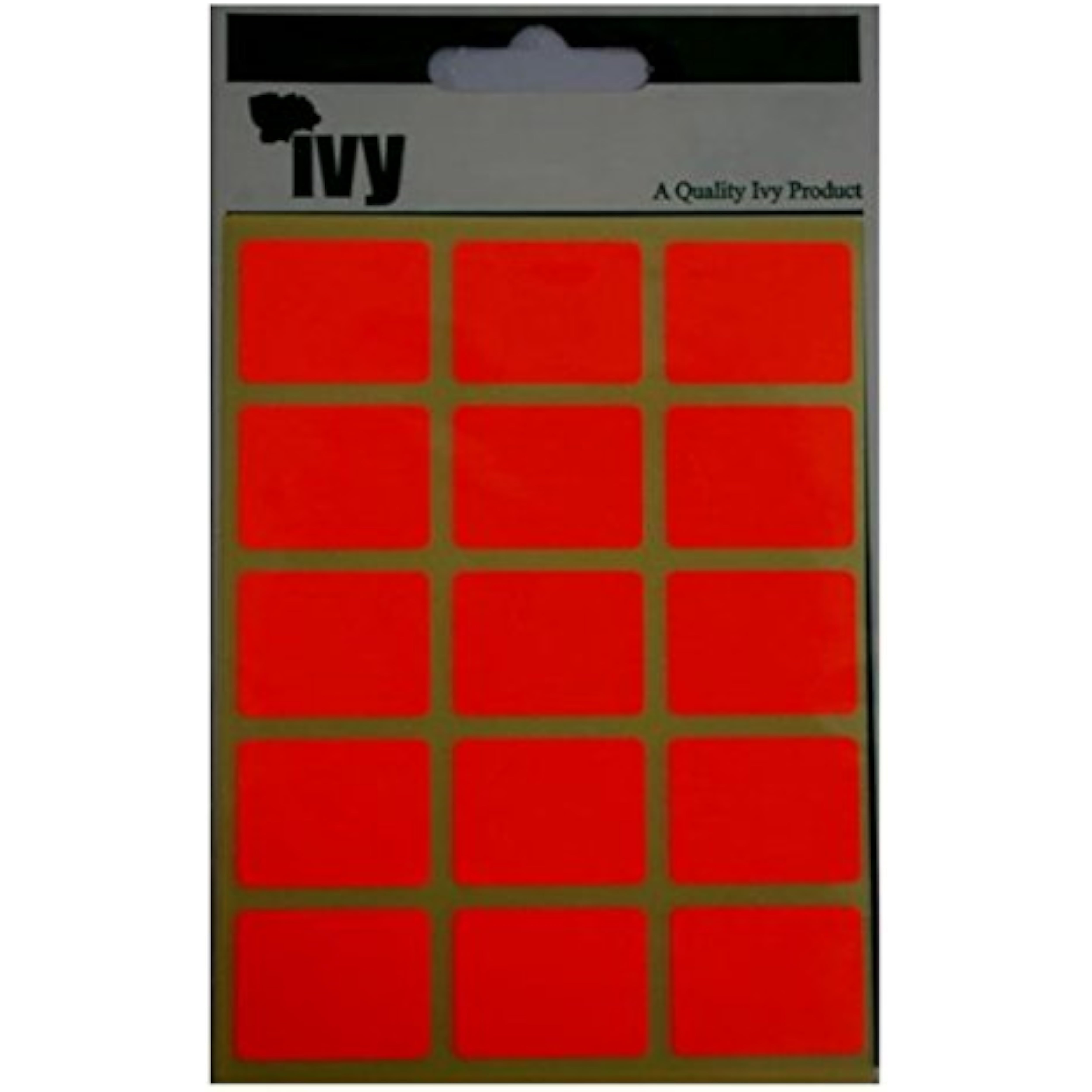 Set of 60 fluorescent red rectangular labels, 19x25mm, from Ivy Stationery, shown in a close-up image.