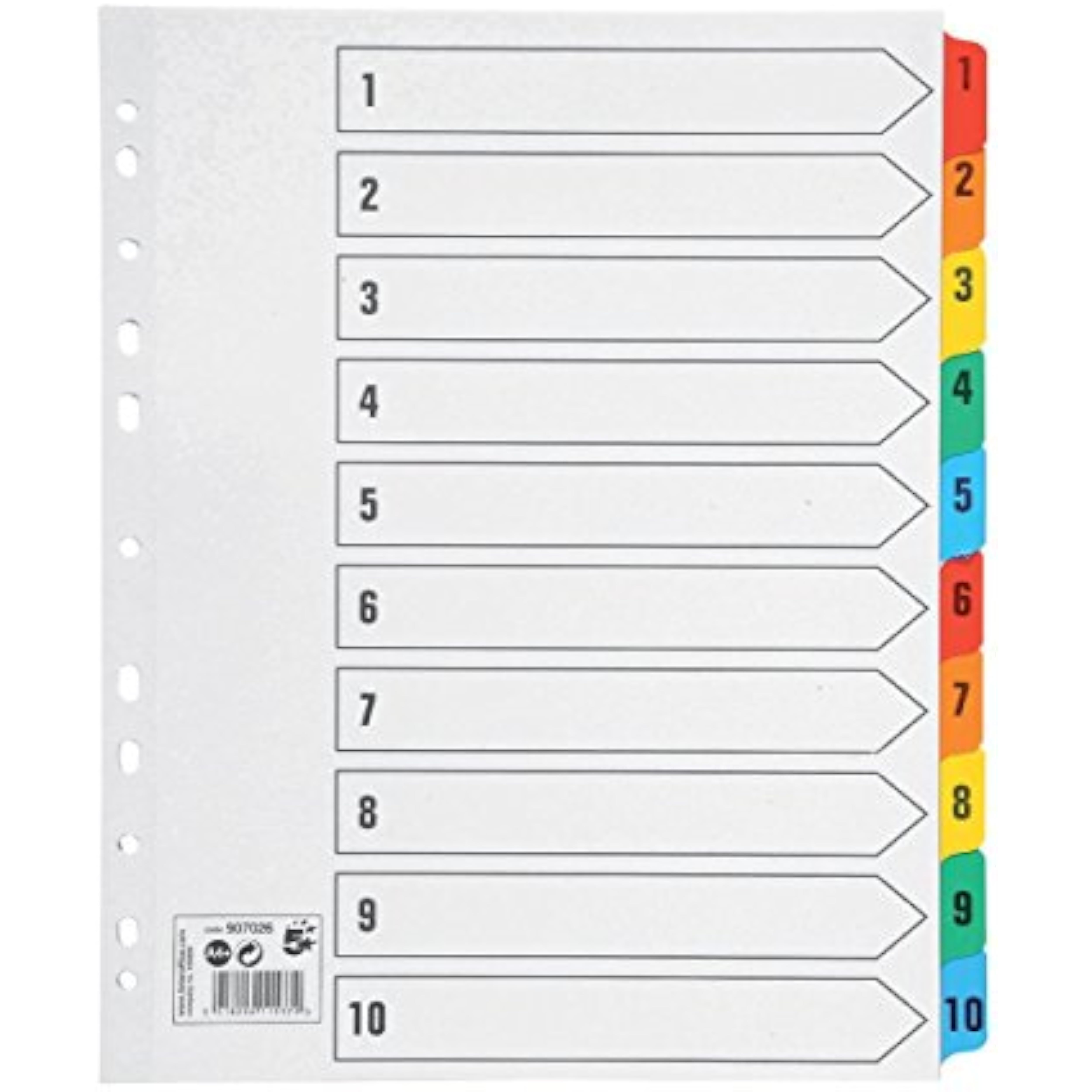 5 Star Maxi Index Extra-wide 230 micron Card with Coloured Mylar Tabs 1-10 A4 White