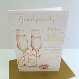 Golden Ties - Wonderful Grandparents 50th Wedding Card Happy Golden Anniversary - Embossed and Foil Finish