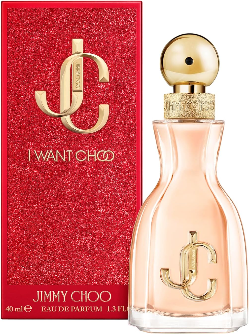 Jimmy Choo I Want Choo Eau de Parfum spray for women, 40ml, featuring elegant perfume bottle with gold accents.