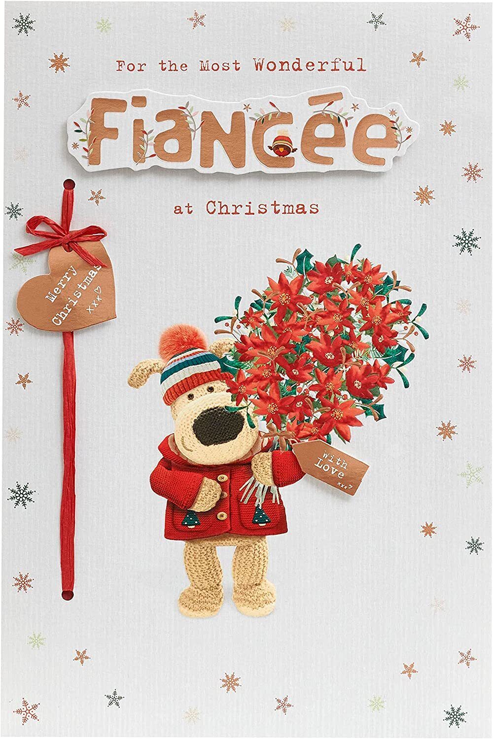  Boofle Fiancée Christmas Card with Envelope - Sweet Design and Bouquet of Flowers, Multi