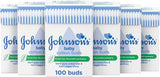 Johnson's Baby Cotton Buds, soft cotton swabs for gentle cleaning and skincare, displayed in a clear package.