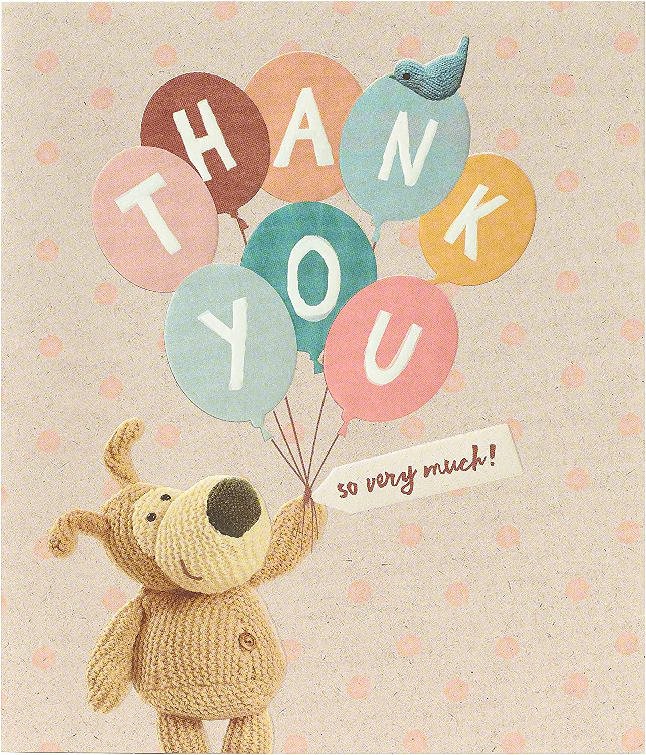 Boofle Holding Thank You Lettering Balloons Card