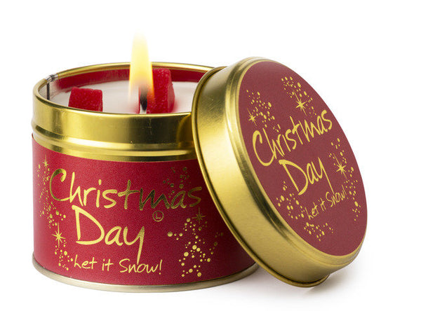 Lily-Flame Christmas Day scented tin candle with festive holiday design and warm holiday fragrance.