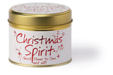 Lily-Flame Christmas Spirit scented tin candle with festive holiday design and warm holiday fragrance.