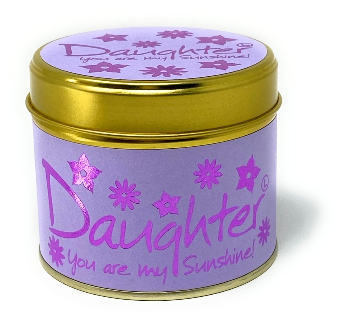 Lily-Flame daughter scented tin candle with floral design and warm candle flame, ideal for gifting or home decor.