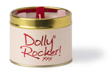 Lily-Flame Dolly Rocker scented tin candle with floral design, perfect for home decor and aromatic ambiance.