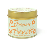 Lily-Flame Forever Friends scented tin candle with floral design and wick, small 2g4vaer4xkp.jpg image showing the decorative container.
