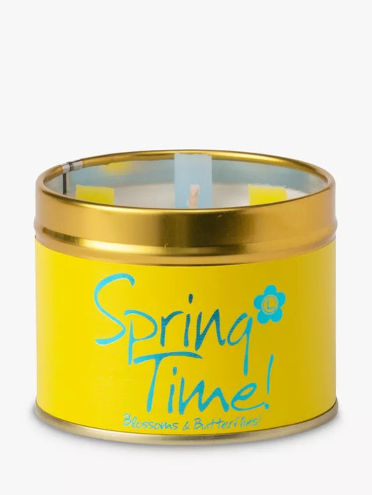Lily-Flame Spring Time Scented Tin Candle with floral design, showcasing the decorative tin container and fresh spring theme.