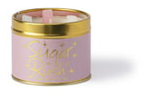 Lily-Flame Sugar Rush scented tin candle with colorful packaging and a festive design.