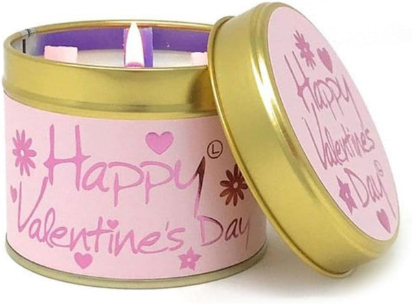 Valentine's Day scented tin candle by Lily-Flame featuring a romantic floral design with a warm, inviting glow.