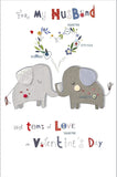 Husband Valentines Day Card With Envelope - Cute Elephant Design